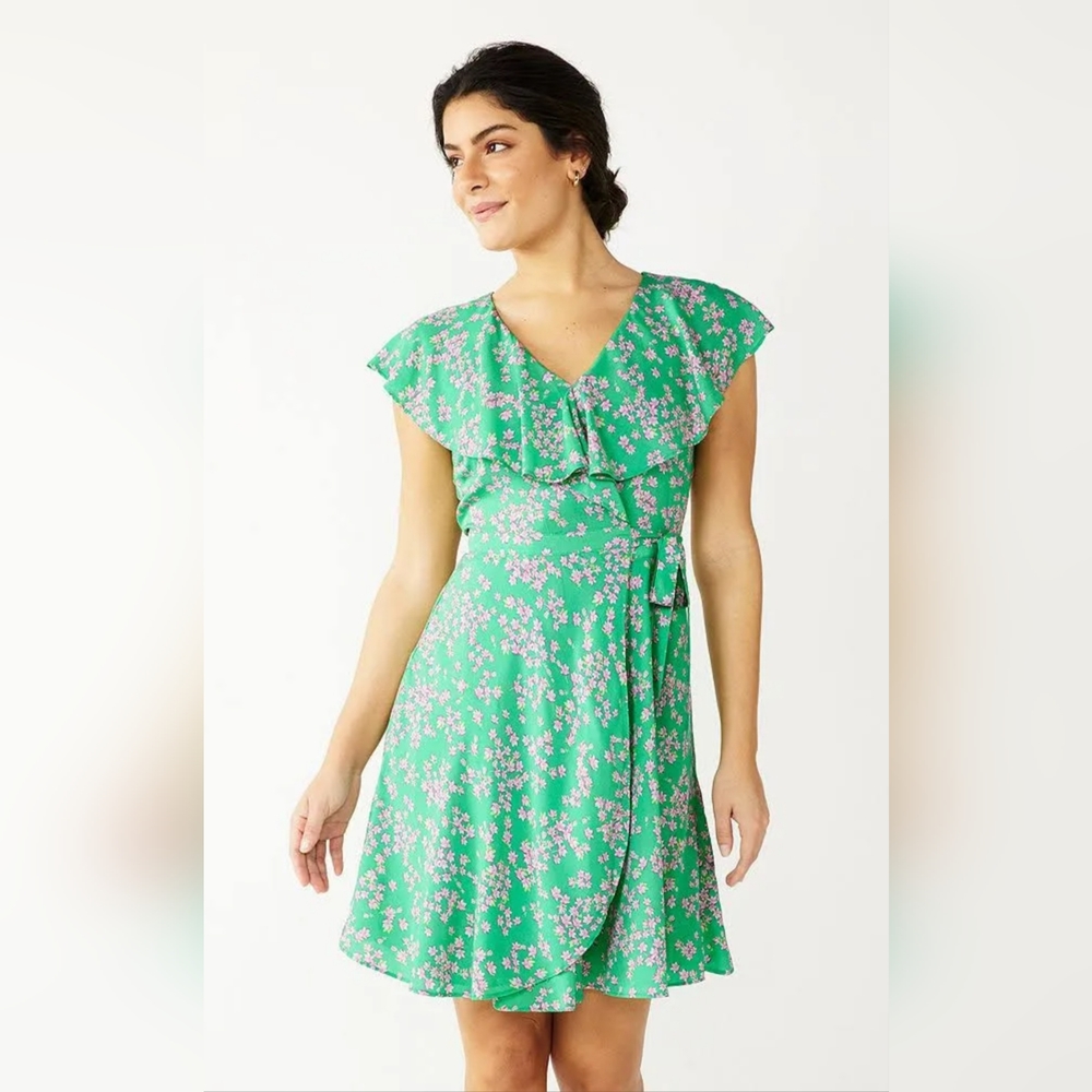 Draper James RSVP Flutter Wrap Dress Green NWT Women's SZ Large. V neck. Linen